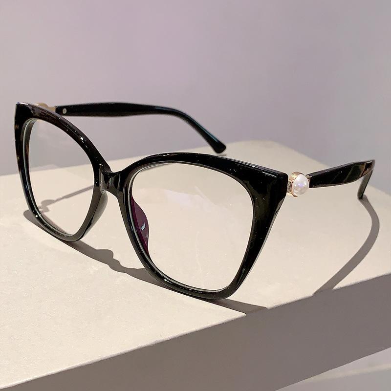 

New Luxury Brand Designer Vintage Anti Blue Light Cat Eye Pearl Glasses Women Myopia Prescription Optical Eyeglasses Big Frame