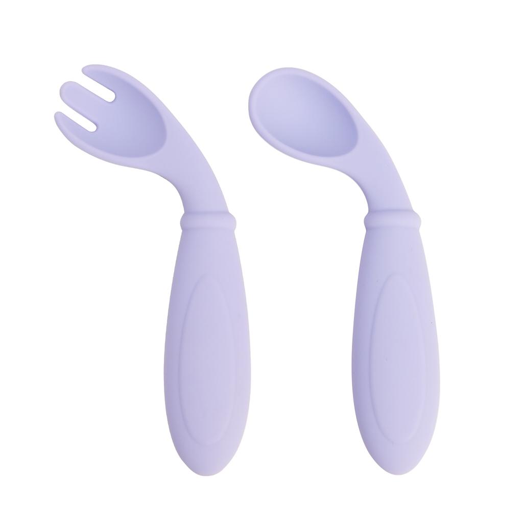 2PCS Silicone Baby Spoon Fork Set BPA Free Self Feeding Training Utensils for 6M+ Toddlers Travel Safe Cutlery Baby Tableware