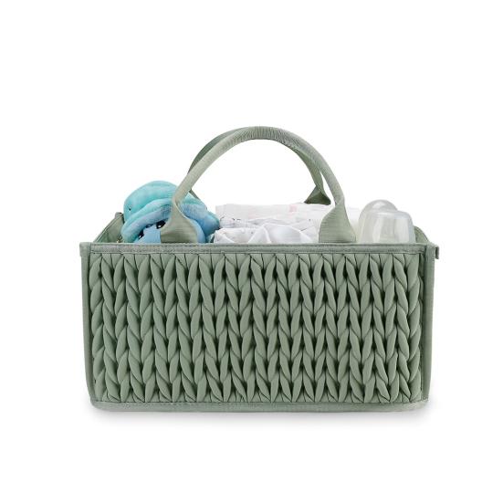 Braided Quilted Diaper Caddy Organizer Boho Nursery Storage Basket with Compartment Portable Handle Baby Wipes Diaper Bag Bin Newborn Essentials