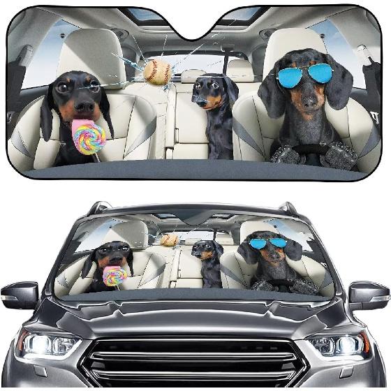 Talayituse Funny Family Dogs Print Windshield Sunshade for Car SUV Truck Foldable Uv Ray Reflector Front Window Sun Shade Visor Shield Cover