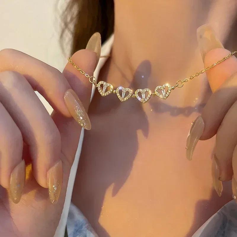 Women Fashion Double Romantic Lucky Four Leaf Clover Versatile Necklace Banquet Jewelry Accessories for Women Creative Gifts