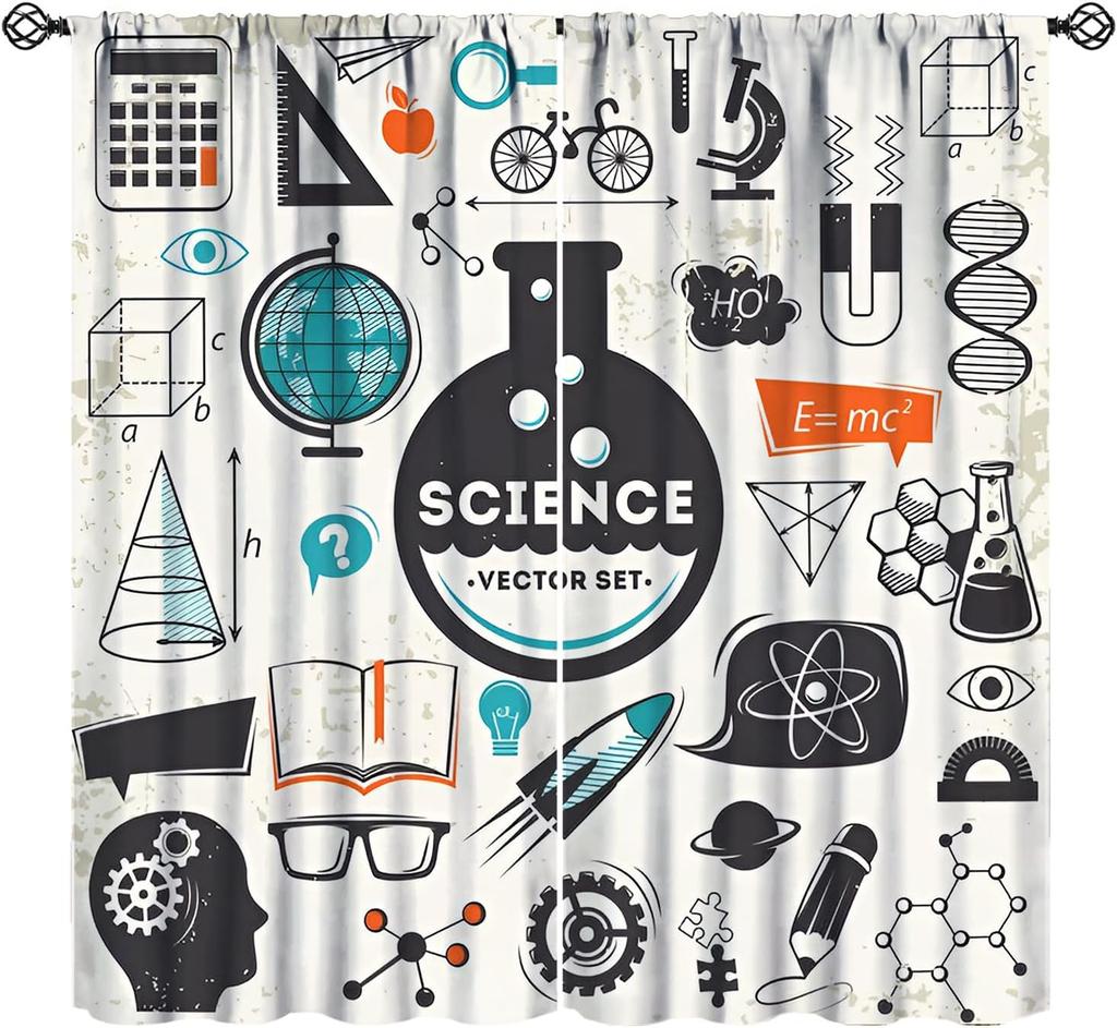 Fun Math Blackout Curtains, Mathematics Formula Learning Knowledge Educational Window Drapes for Kids Learners Bedroom Living