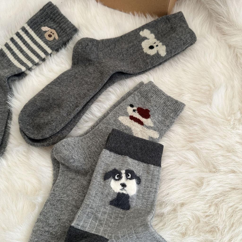 Cartoon Puppy Wool Socks Children Korean Tide Cute Medium Tube Socks Thickened Warm Cashmere Stacking Socks Stockings