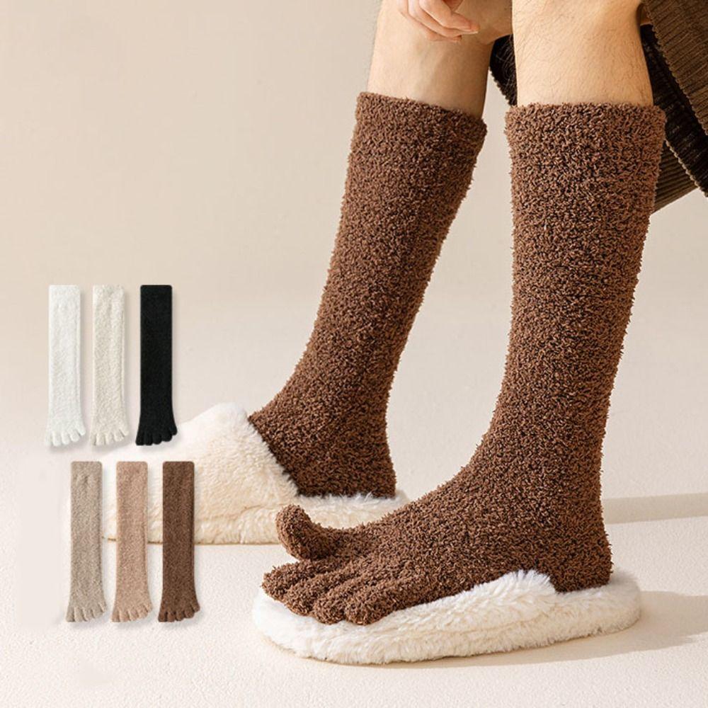 Solid Color Five Finger Stockings Coral Fleece Floor Plush Long Socks Split Toe Stockings Autumn
