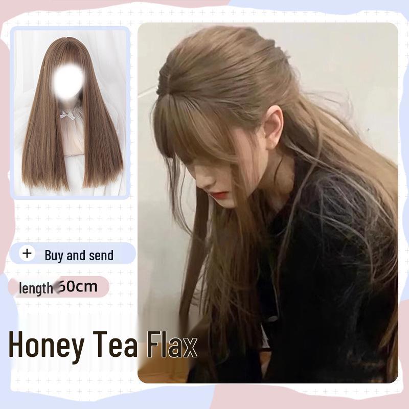 Golden Lolita Long Straight Wig for Women - Natural Full Head Cover, JK Style