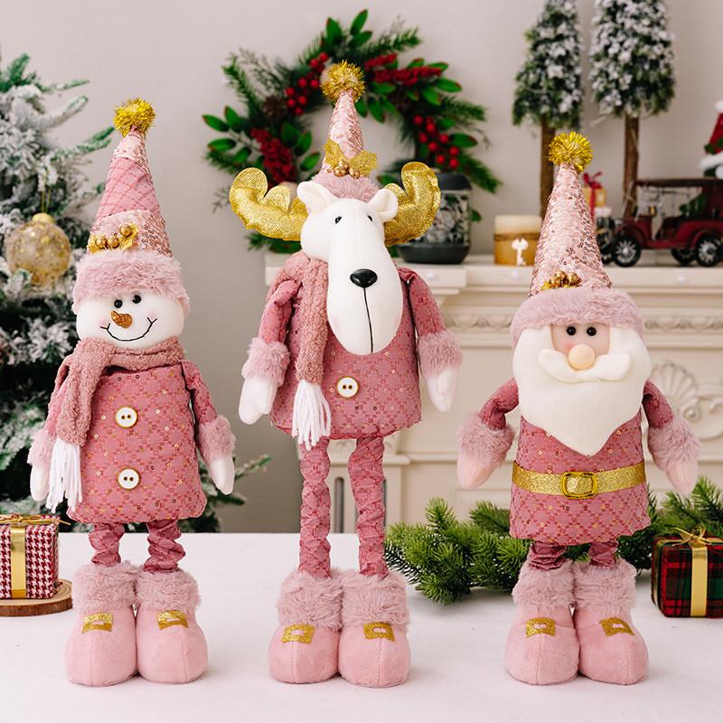 Plush Festive Pink Figurines Of Santa Snowman And Reindeer Perfect For Christmas Decorations Home