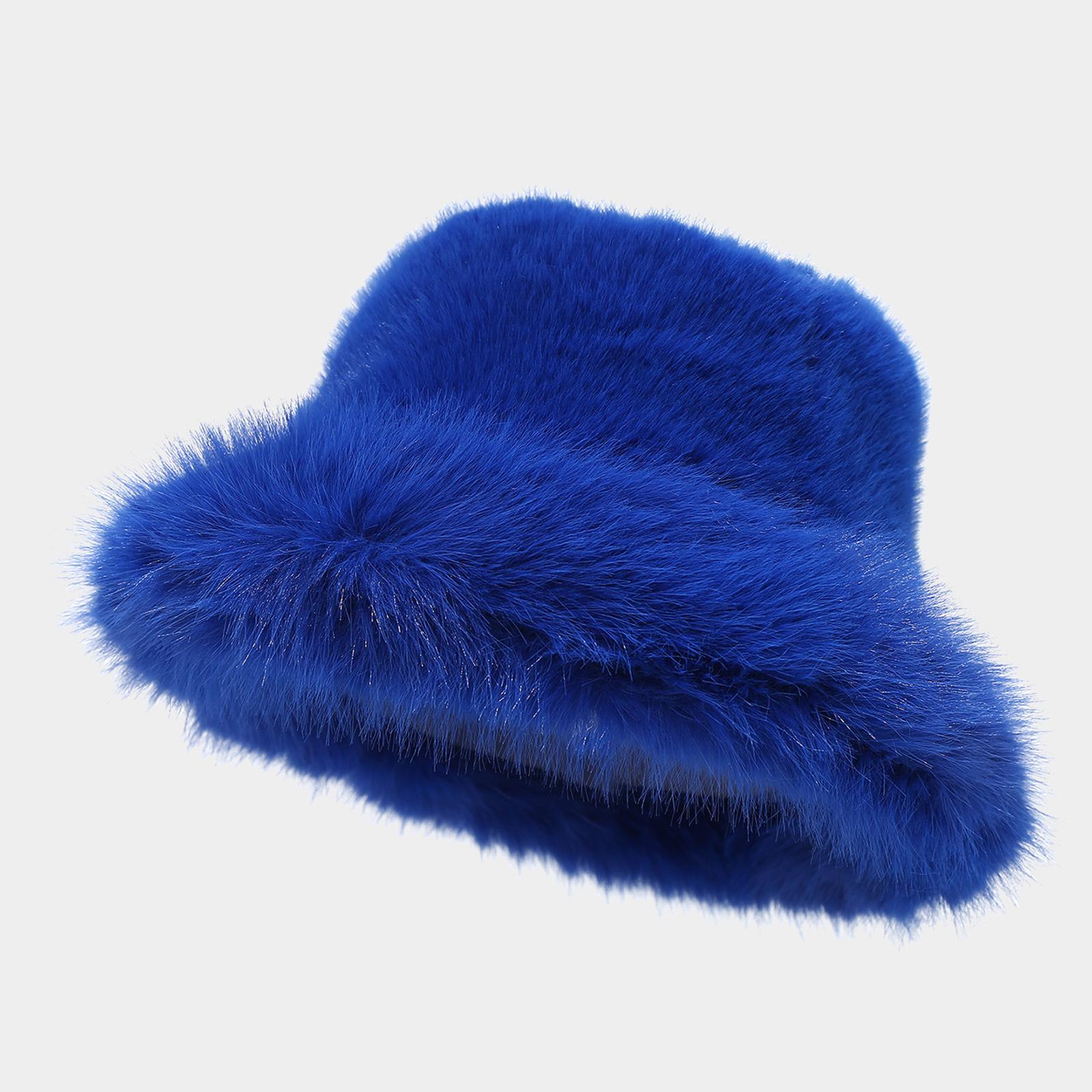 Verdickte Damenmütze mit breiter und flauschiger Krempe Winter-Fischerhut für Kälte One Size blue
