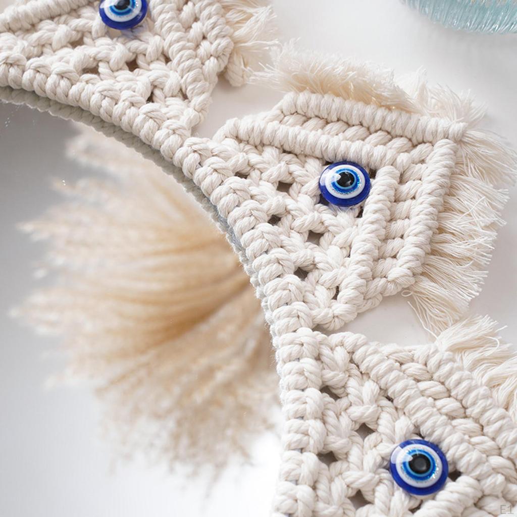 Hanging Wall Mirror Macrame Fringe Decorative Circle Makeup Nursery Decor Boho