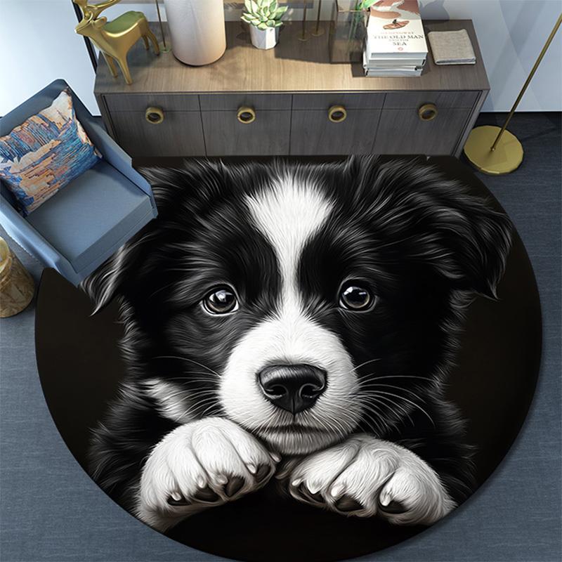 Adorable Puppy Round Area Rug,Carpet Rug for Living Room Bedroom Sofa Playroom Decor,Non-slip Floor Mat