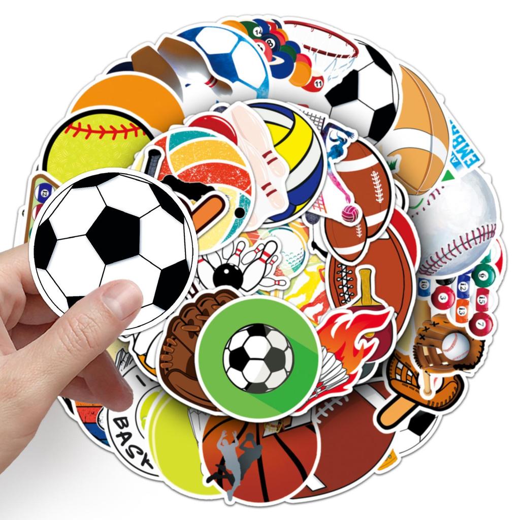 50 Mixed Sports Stickers: Baseball, Rugby, Skateboard, Water Bottle, Suitcase Decor
