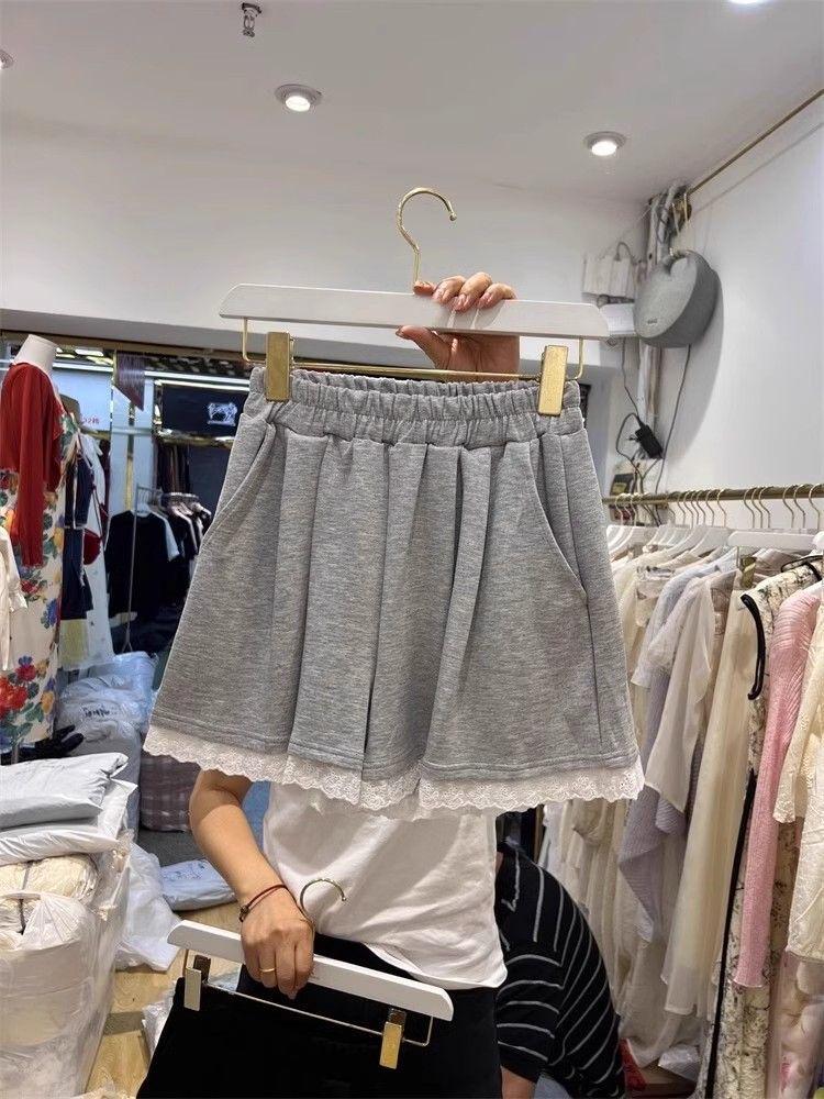 

Женские летние шорты с кружевной отделкой, вставками, широкими штанинами, высокой талией, повседневные XL серый