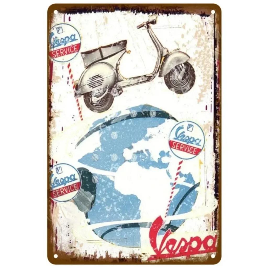 Vespa Motocykl Vintage Kovový Značka" – Retro Umělecká Deska se Skútr Estetikou; Nástěnná dekorace pro domov, kavárnu, zahradu, klub, bar