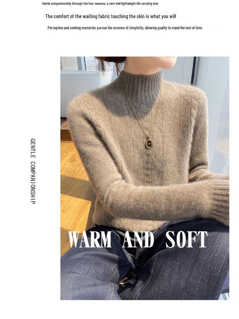 Damski wełniany sweter z golfem o splocie diamentowym - Wyszczuplający, wszechstronny pulower jesienno-zimowy