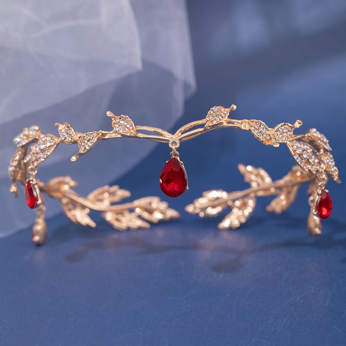 

New Vintage Crown Leaves Waterdrop Pendent Tiara Wedding Hairband Rhinestone Party Princess Elf Hairdress Jewelry