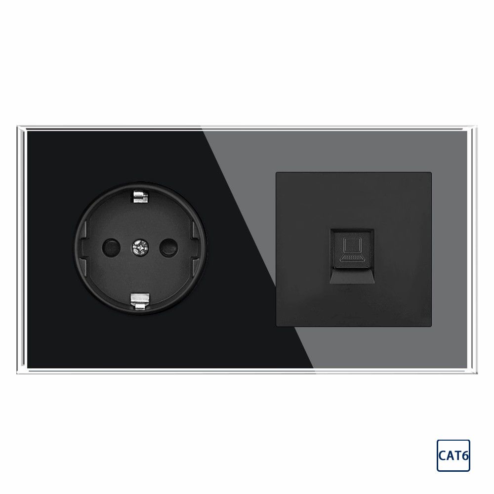 

Wall-mounted Power Socket Panel Round-hole Panel Computer Socket One Size чорний