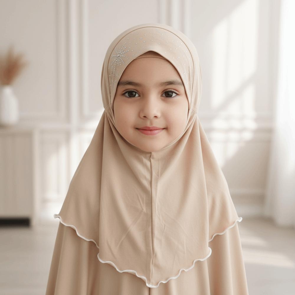 Vorgefertigtes Design Mädchen Strass-Kopftuch Atmungsaktiv Ethnischer Stil Turban Kleinkind Gebetskleidung