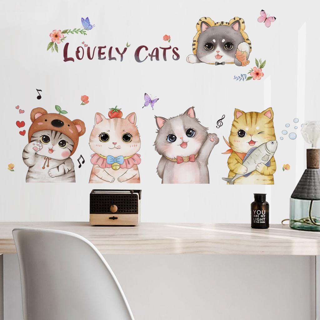Cartoon süße Katzen Wandaufkleber für Kinderzimmer Kinderzimmer Dekoration Home Decor PVC Aufkleber