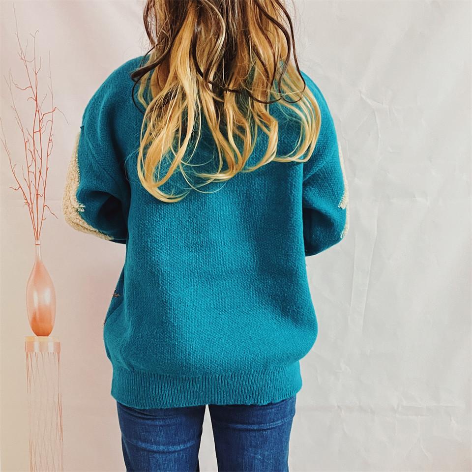 Christmas Tree Jacquard Gold Thread Knitted Round Neck Long Sleeve Loose Hoodie Thickened Christmas Sweater for Women 3533 KTB