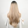 Long Wave Synthetic Wigs Ombre Black Blonde Wig with Side Bangs Heat Resistant Fiber Daily Party Hair Cosplay Wigs for Women