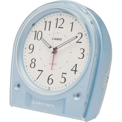 Alarm Clock, Radio-Controlled, Analog, Wave Scepter, White and Light Blue, 14.9 × 14.2 × 8....