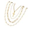 European & American Fashion Layered Pearl Cross Necklace - Luxurious, Versatile, Four-Layer Design