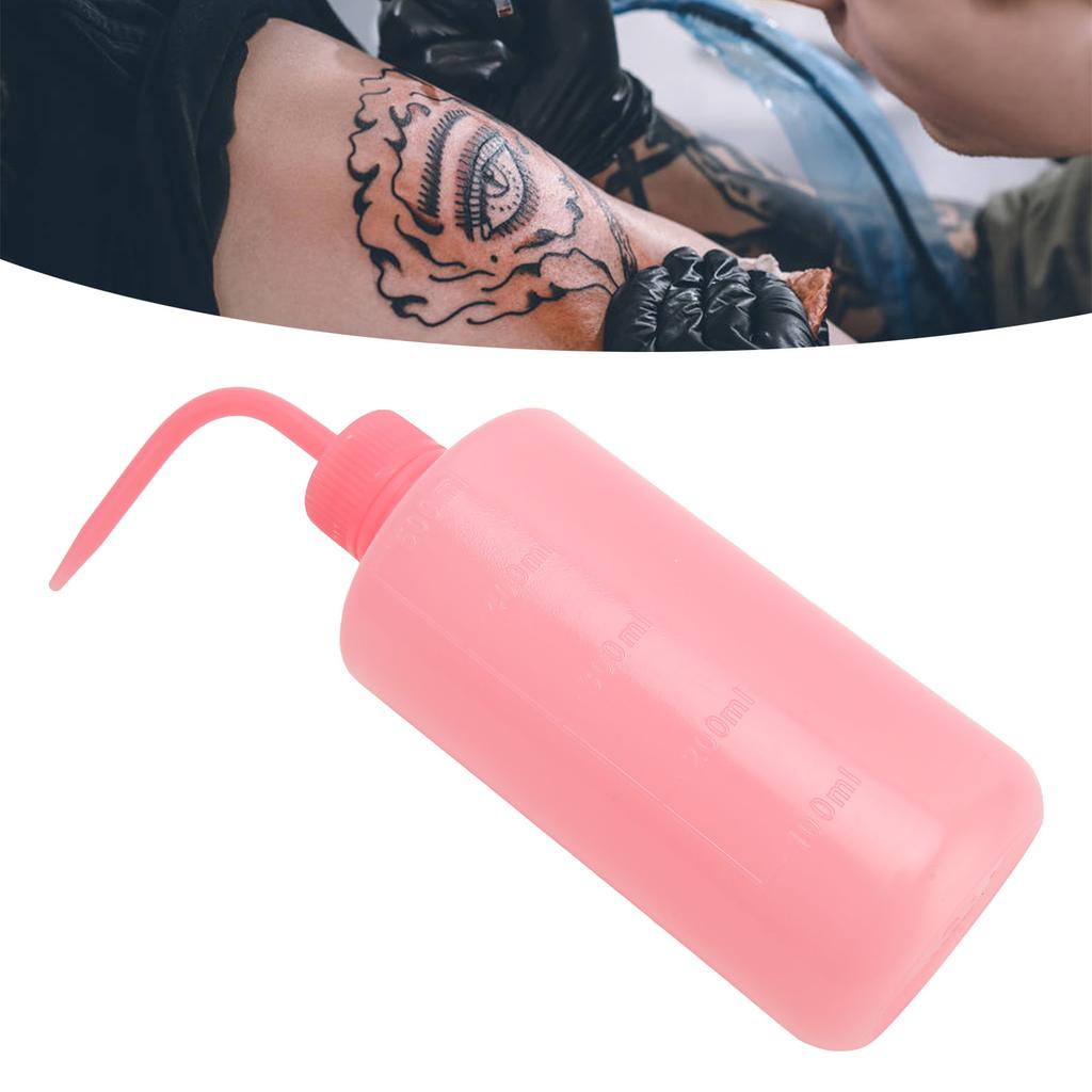 4 Stück Tattoo-Wäsche-Quetschflasche, gebogener Auslauf, Tattoo-Gießkanne mit Skala, 500 ml
