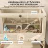 Hamster cage, 2 levels, small animal cage with storage compartment, accessories, 84 x 53 x 110 cm, natural wood