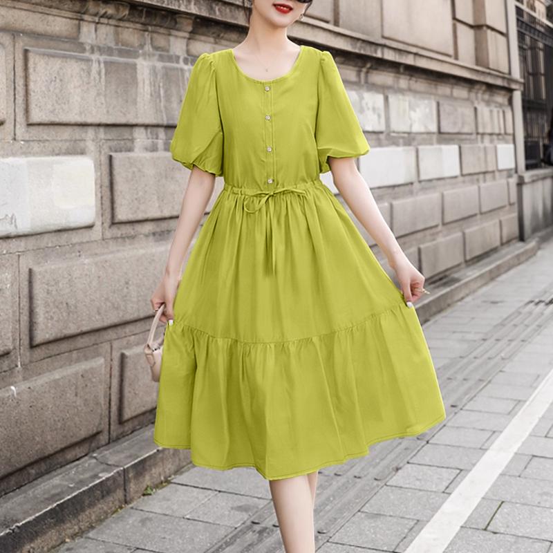 ZANZEA Women Casual Round Neck Solid Color Short Sleeve Dress