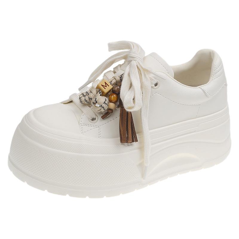 Little White Shoes Women's 2025 Autumn New Inner Height Increase Small Thick-soled Muffin Shoes Versatile Lace-up Flat-soled Casual Board Shoes