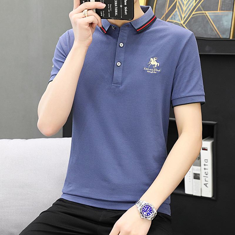 

Мужская летняя футболка с вышитыми лацканами в деловом стиле, мужская хлопковая мужская футболка с коротким рукавом XXXXL