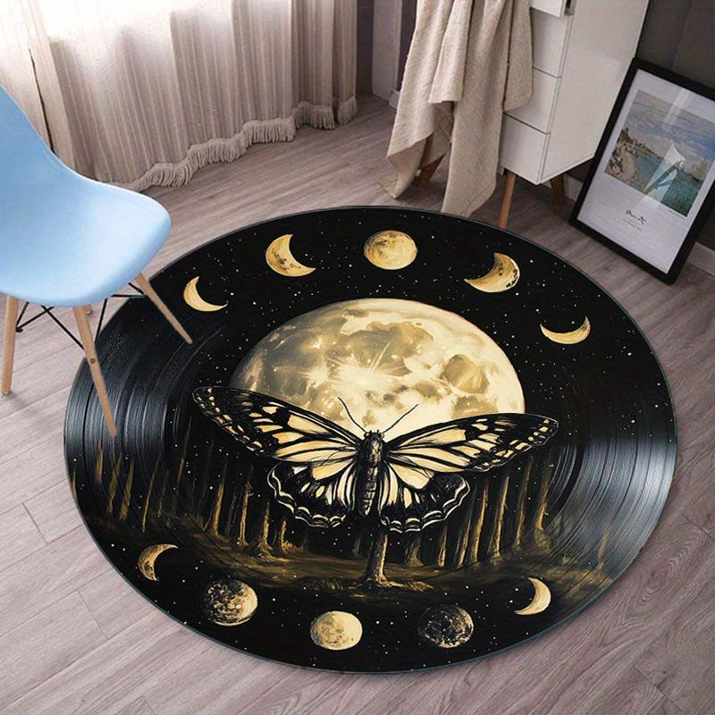 

Moon phases butterfly night forest round rug crystal velvet celestial art bedroom decor cosmic dreamy aesthetic carpet 60cm x 60cm