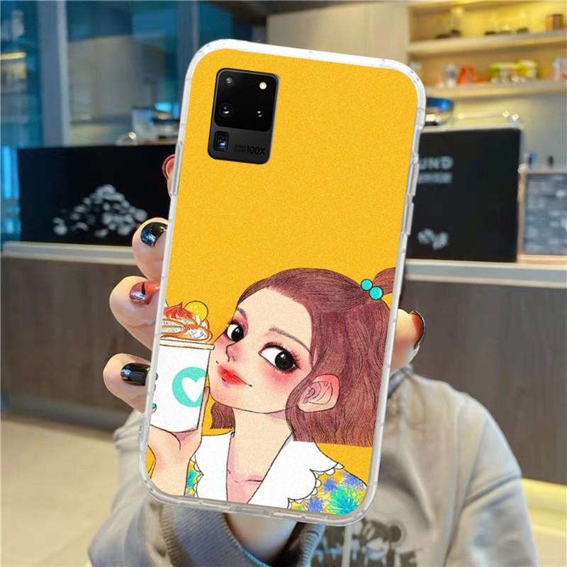 Süßes Mädchen Handgezeichnete Handyhülle für Samsung Galaxy S10 S21 S22 Plus Ultra A91 A51 A21S A12 Transparente Handyhülle