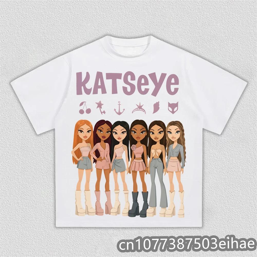 Unisexs Y2K Korean Style Gothic Katseye Print Graphic TShirt Crew Neck Short Sleeve Casual Top for Kids