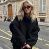 Autumn Winter Oversized Solid Color Thick Knit Turtleneck Split Sweater for Women European American Crossbody Casual Knit Top