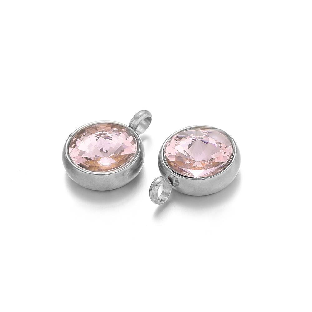 

10pcs Stainless Steel 10mm Round Zircon Charms Pendant for DIY Jewelry Findings Necklace Supplies Earrings Making 18k Gold Color стальной розовый