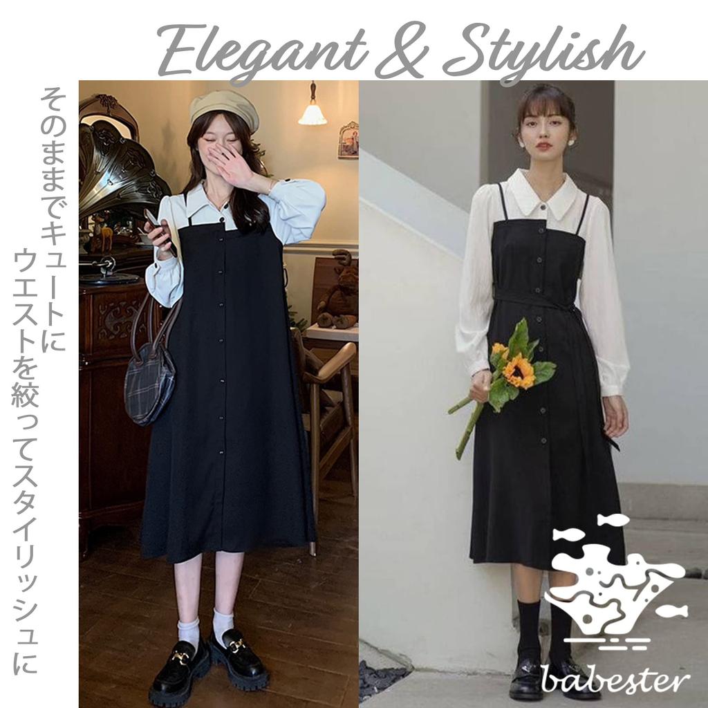 Babestar Layered Layered Long Solid Perfect for Casual Size Women's Dress, Mid-Length, Look, Sleeve, Color, Long/Medium, Collared, Slimming, Cute,