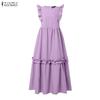ZANZEA Women Casual Round Neck Sleeveless Long Dress