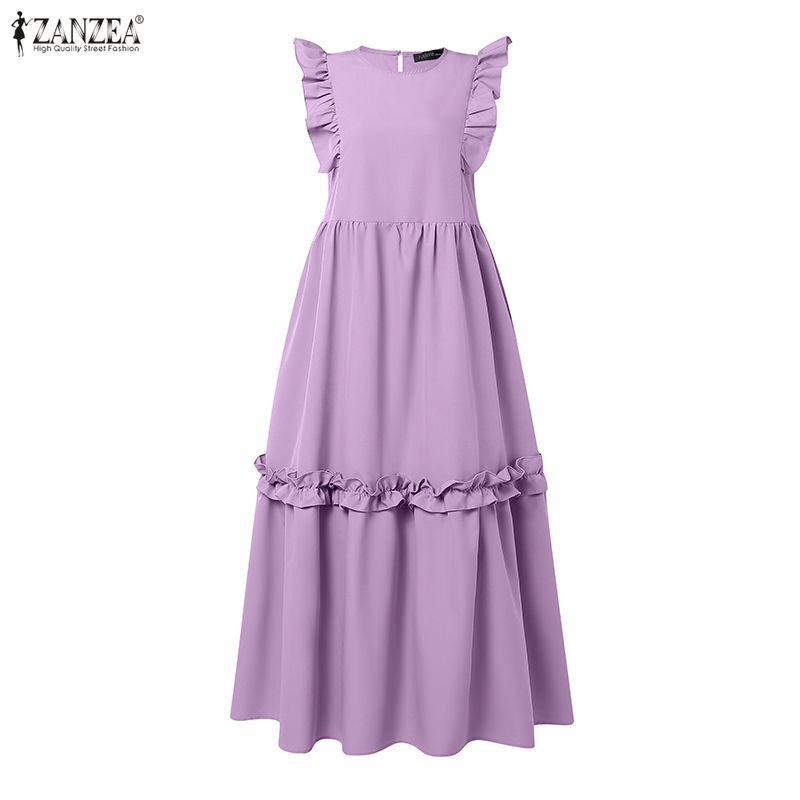 ZANZEA Women Casual Round Neck Sleeveless Long Dress