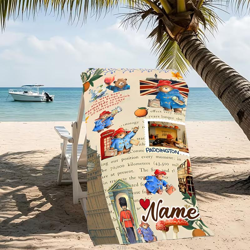 Customizable personalized beach towels Paddington Bear themed designs.Suitable for the beach, yoga, sports;ideal as beach accessories