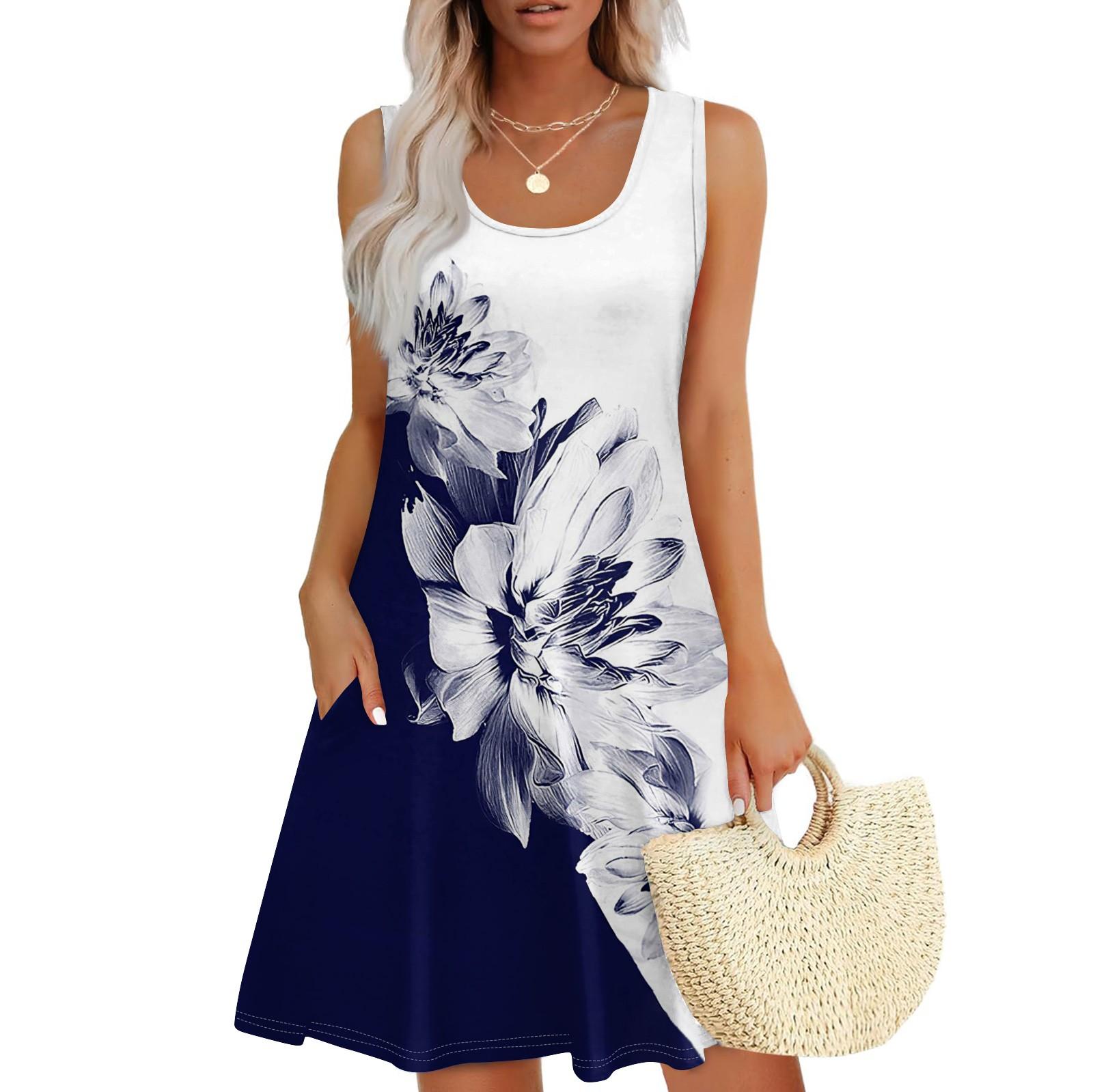 

Женские повседневные платья на каждый день для свиданий с карманами без рукавов свободные платья M