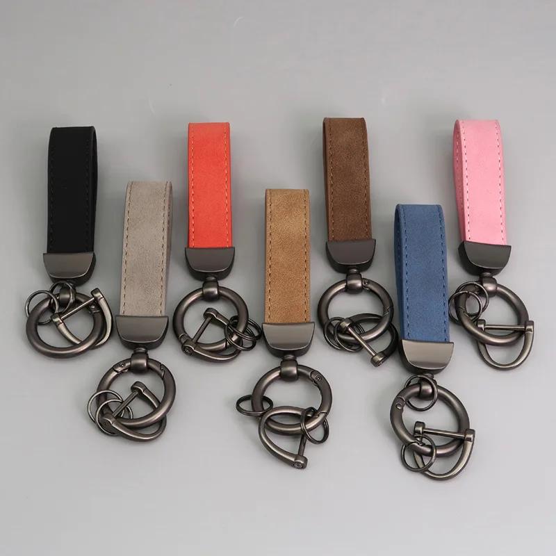 Laser Custom Logo Suede Leather Keychain for Men and Women Retro Vintage Personalized Company Name Keyring Engrave Car Key Chain