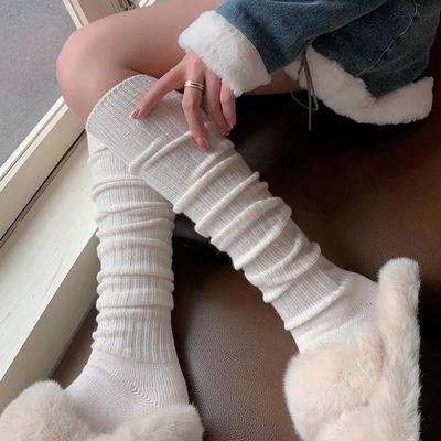 4 Pairs Women's Casual Knitted Long Socks Spring Autumn Solid Color Stockings Boot Calf Socks Over Knee Leggings Harajuku Lolita Socks
