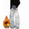 Winter Thickened Fleece Jeans Women's Retro Wide Leg Scimitar Jeans Women's