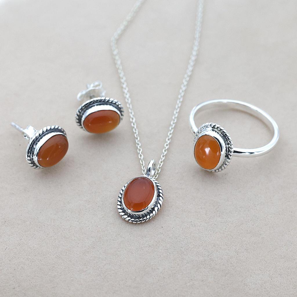 Conjunto de Joyería de Cornalina, Joyería de Plata, Joyería Hecha a Mano, Regalo de Cumpleaños