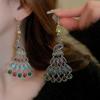 "Silver Needle Bamboo Fan Earrings: Butterfly Drop, Retro Fashion for Women"