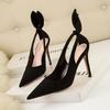Fashion Women's High Heels 2025 Suede Stilettos Bow Detail Black Pointed Toe Pumps Sexy Temperament Footwear for Special Occasions