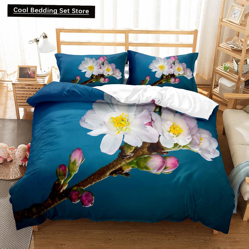 Spring Flowers King Queen Duvet Cover Colorful Floral Bedding Set Cherry Blossoms Quilt Cover 2/3pcs Polyester Comforter Cover