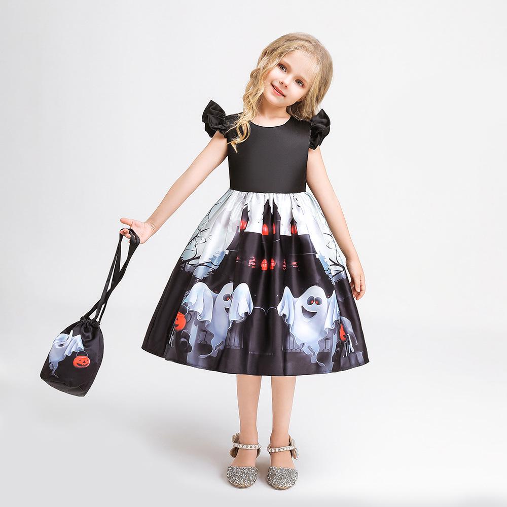 Kids' Halloween Witch Cosplay Cartoon Print Dress