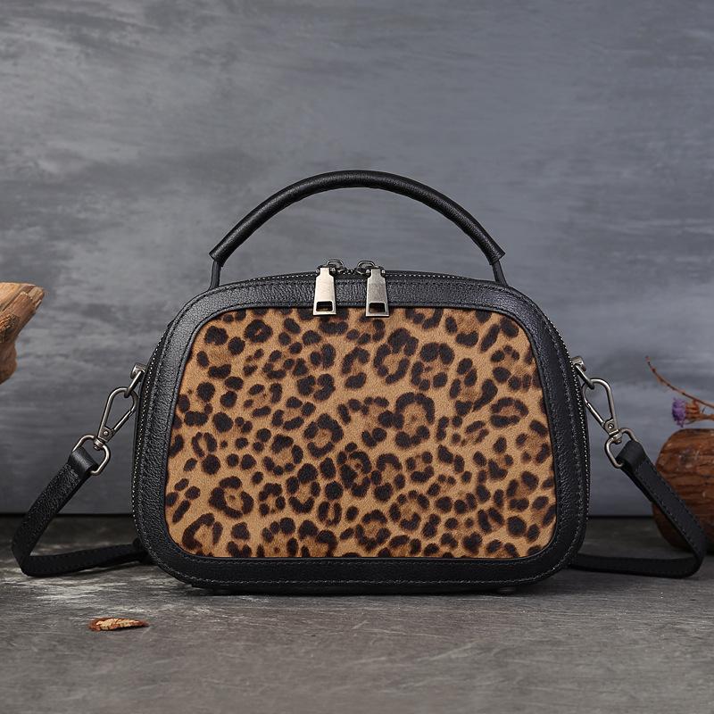 

Натуральная кожа, модная сумка-коробка с леопардовым принтом, нишевая и высококачественная сумка коричневый