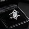 Black Silicone Crown Wedding Ring Set S Princess Cut CZ Stackable Engagement Rings for Women Bridal Promise Jewelry Gift